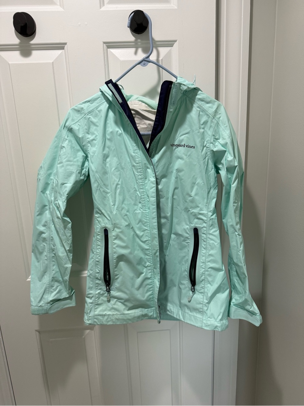 Vineyard Vines Mint Hooded Raincoat with Contrast Trim
